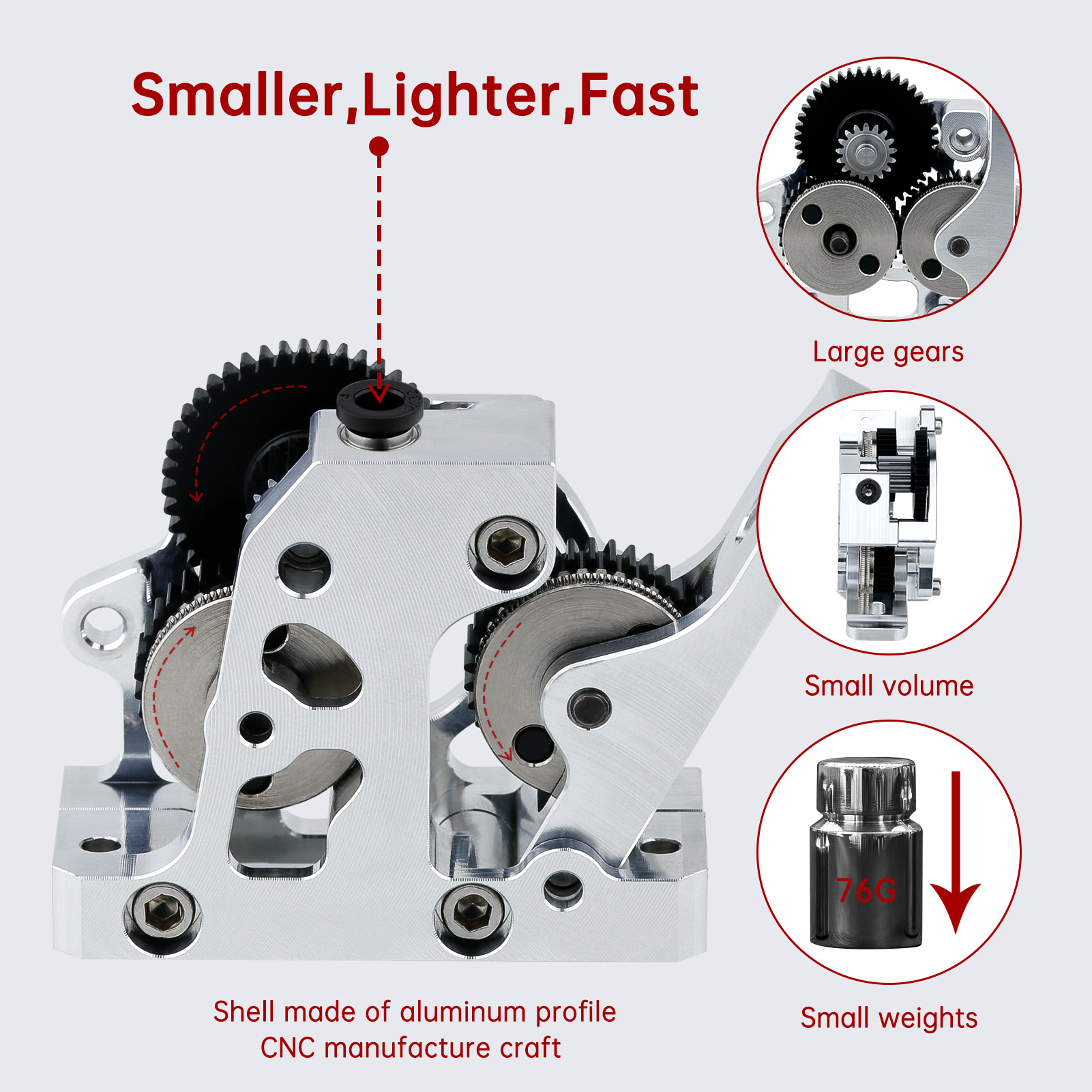 Direct Drive Dual Gear Extruder High Speed - HGX LITE Çift Dişli Sert Çelik